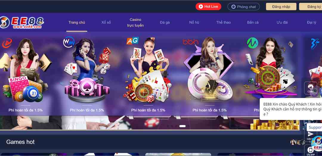Casino online siêu đỉnh cực phong phú có tại EE88